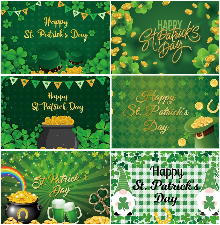 

Happy St. Patrick's Day Hat Beer Rainbow Backdrops Green Leaves Spring Clover Photography Backgrounds Baby Portrait Banner Props