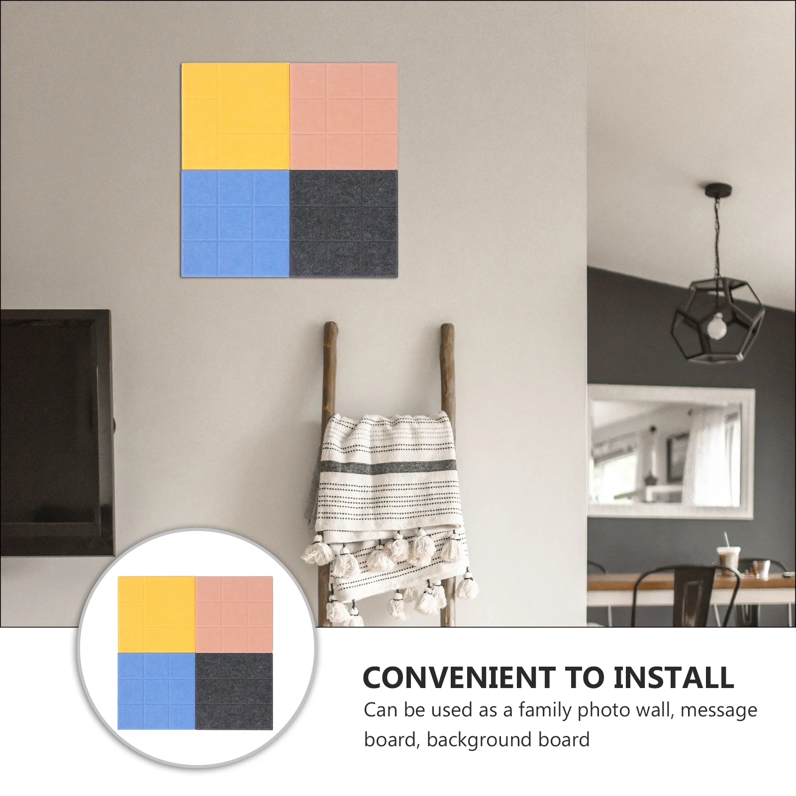 

4Pcs Square Felt Memo Bulletin Boards Multi Functional Notice Board Photo Display Home Office Classroom Wall Decoration