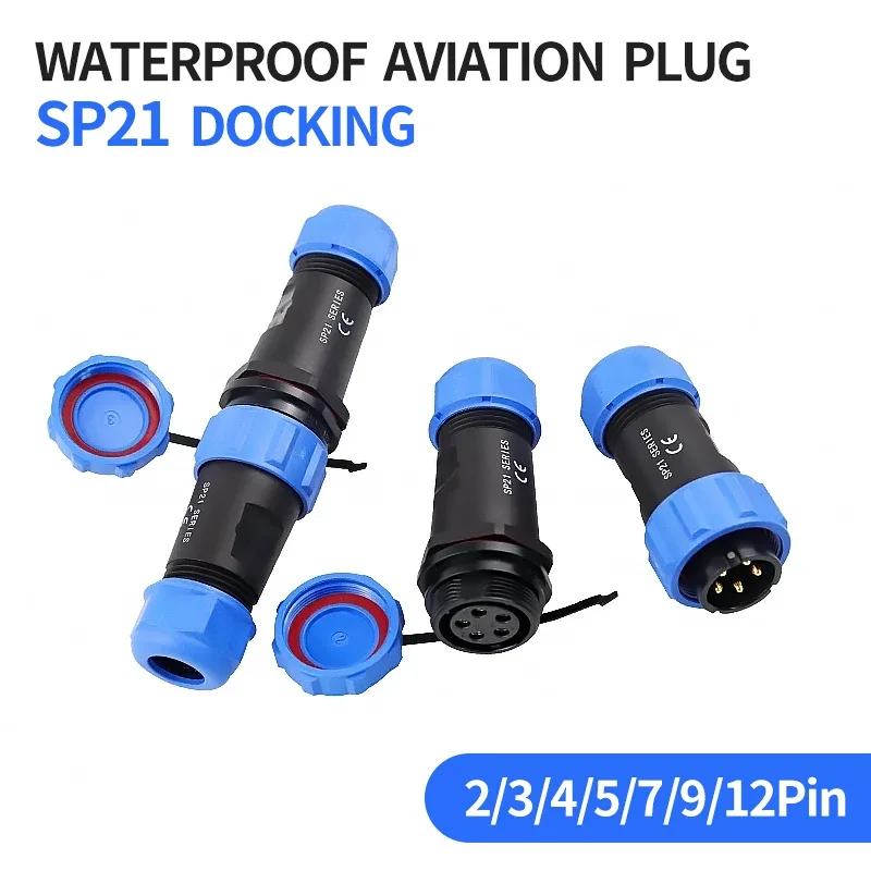 

5sets SP21 Waterproof Connector Docking 2Pin 3pin 4pin 5pin 7pin 9pin 12pin IP68 Power Cable Connector