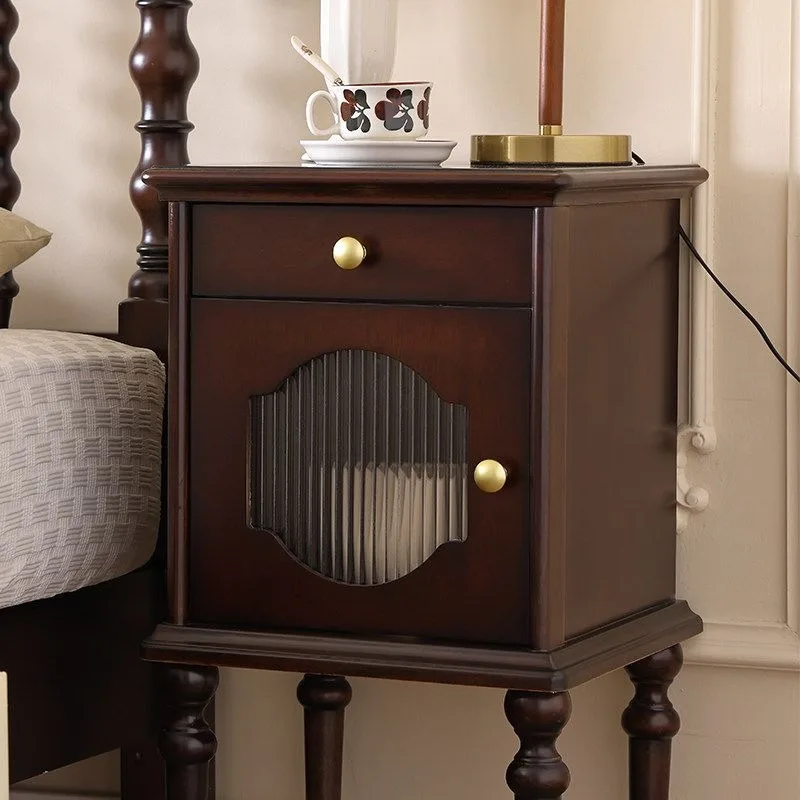 American Retro Solid Wood Nightstand Bedside Table Storage Drawer Cabinet Chest Vintage Home Bedroom Furniture Organizer Hot New
