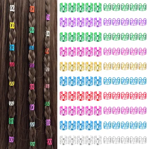 50PCS Multicolor Rings, Hair Jewelry for Braids, Dreadlocks Beads Colorful Aluminum Ring Adjustable Metal Cuffs for women girls
