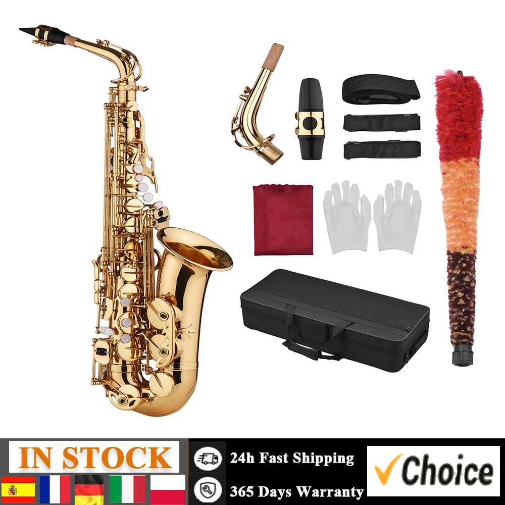 Saxophone Sax Eb Be Alto E Flat Brass Carved Pattern on Surface Plastic Mouthpiece Exquisite Gloves Cleaning Cloth Brush Straps