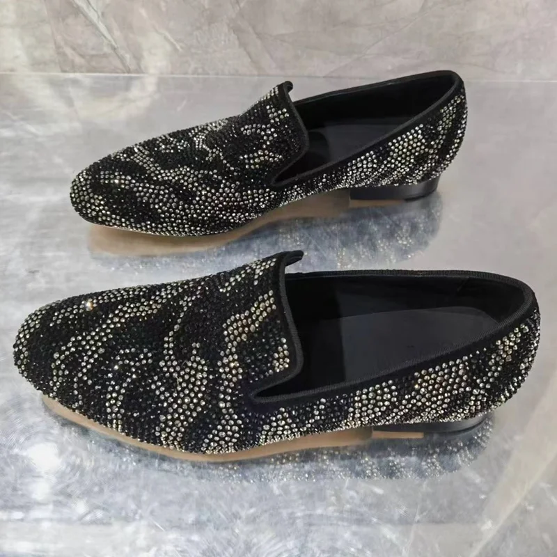 

Men's Rhinestone Loafers Fashion Suede Leather Casual Dress Shoes High Quality Man Flats Party Shoes
