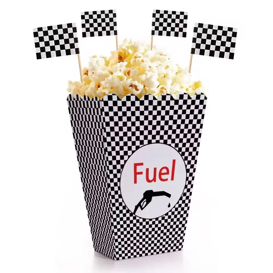 Race Car Party Decorations Race Car Popcorn Treat Boxes Checkered Black and White Racing Flag Race Car Birthday Party Supplies