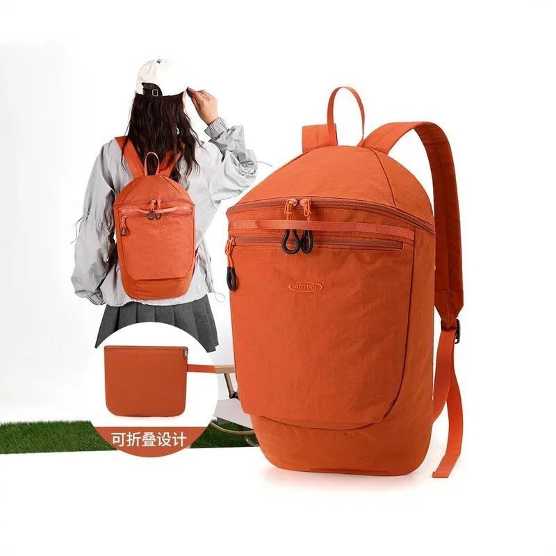 Unisex Orange Nylon Oxford Backpack with Front Pocket Lightweight Casual Travel Daypack School Bag for Men Women