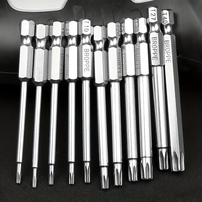 11Pcs Precision Star Plum Bit Set, S2 Alloy Steel, 75mm Long, With Hexagonal Socket, for Vehicle and Electrical Maintenance