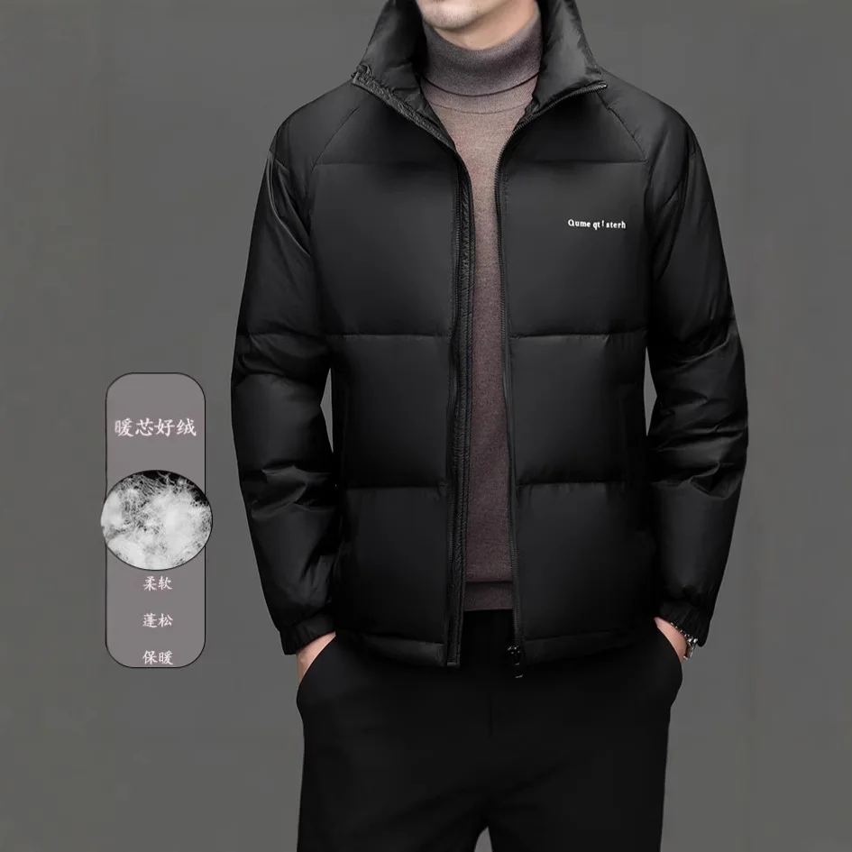 2025 winter men's solid color stand-up neck down jacket, new casual fashion