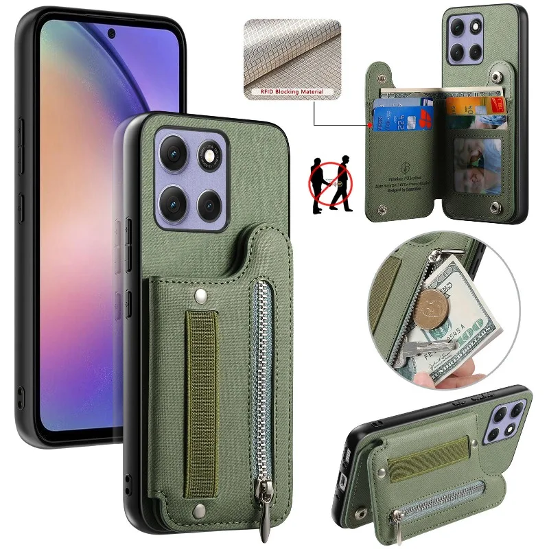 

PU Leather Flip Wallet Card Slot Case For Motorola Moto G06Power G06 G86 Power Magnetic Elasticity Wristband Shockproof Cover