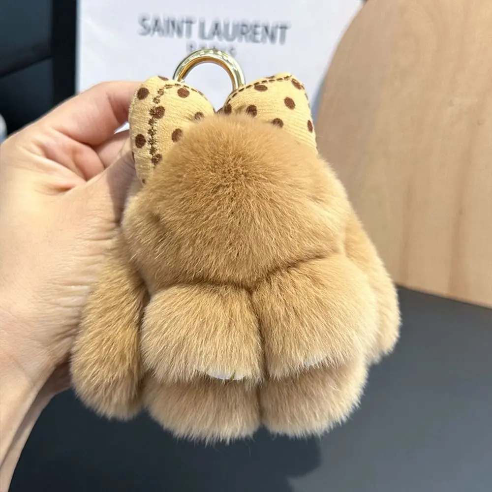 Fashion Pompoms Bow Rabbit Pendant Hanging Ornament Fluffy Bunny Keychain Cartoon Car Keyring Bag Accessories