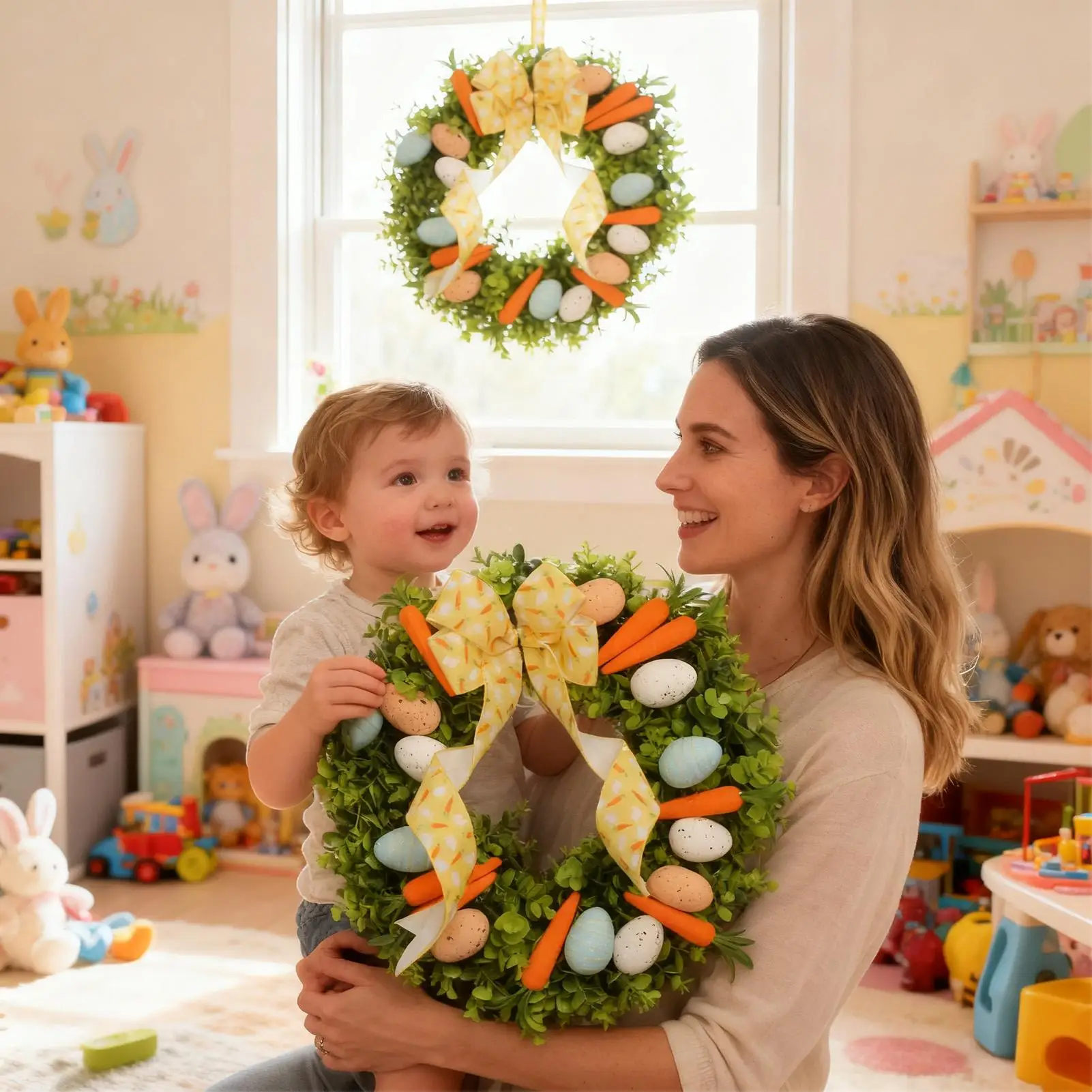 

Пасхальный венок, пасхальное милое яйцо ручной работы, морковный дизайн, праздничная гирлянда, весенний венок, подвесной венок для дома, праздничные украшения