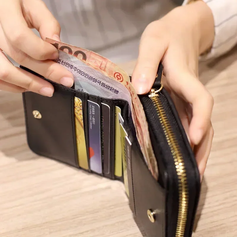 New Women's Short Wallets PU Leather Female Plaid Card Holder Wallet Fashion Brand Ladies Small Zipper Wallet with Coin Purse