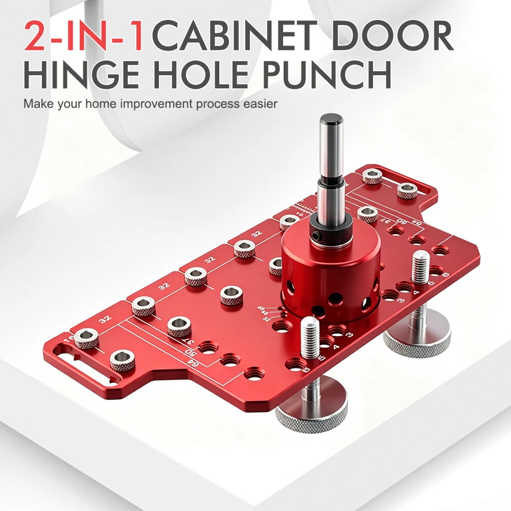 2-in-1 Cabinet Hinge & Handle Hole Jig, 64/128/192mm Locator Template, 35mm Hinge Boring Woodworking Drilling Guide Tool