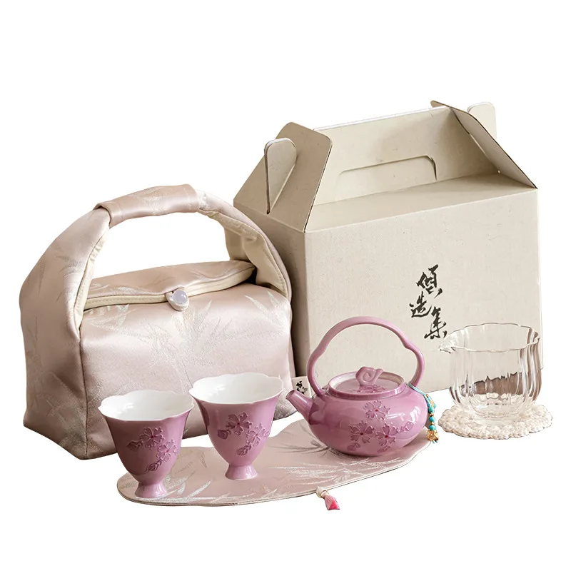 LH1 Embossed Teacup Teapot Single Household Travel Convenient Set Storage Bag