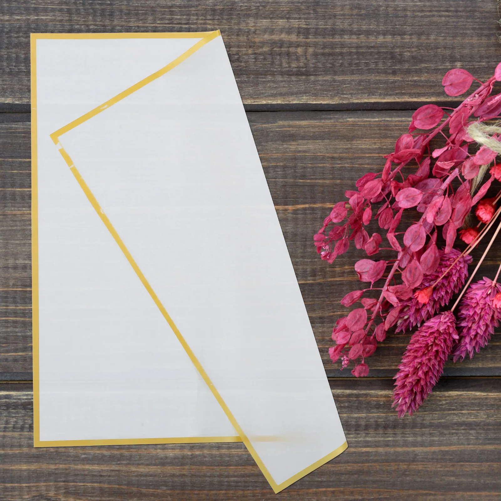 20Pcs Gold Edge Floral Wrapping Paper Waterproof Tear Resistant for DIY Bouquet Craft Flower Shop Wedding Anniversary Present