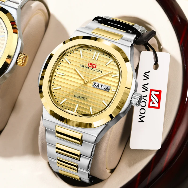 New Business Calendar Quartz Waterproof Watch Round Men Stainless Steel Band Custom Wholesale Luxury Watch for Men