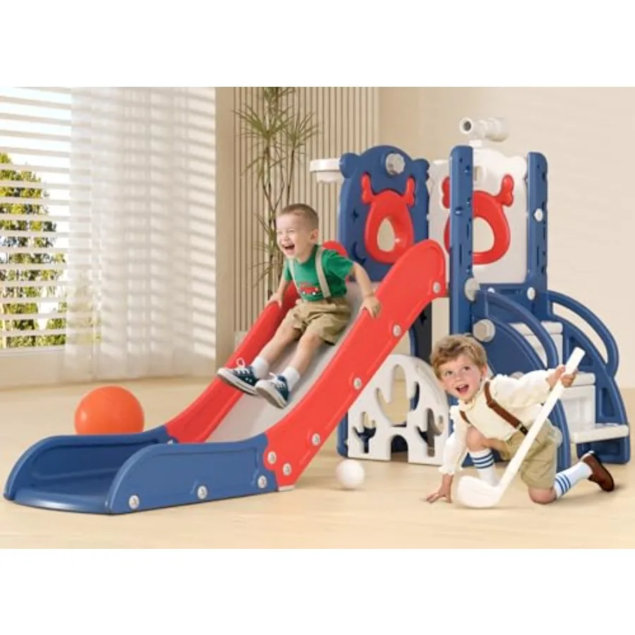 

Игровой комплекс 7 в 1 для малышей: горка для детей 12-36 месяцев, новая улучшенная версия с баскетбольным кольцом и элементами для игры в гольф, для использования в помещении и на улице