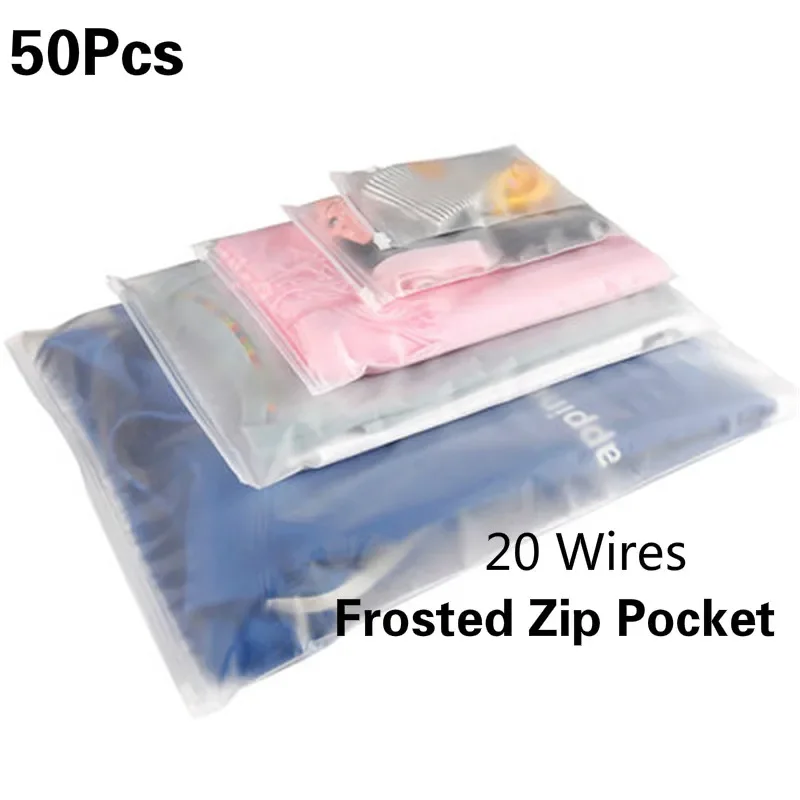 50pcs/lots Plastic Storage Bag Matte Clear Zipper Seal Travel Bags Zip Lock Valve Slide Seal Packing Pouch Cosmetic Clothing