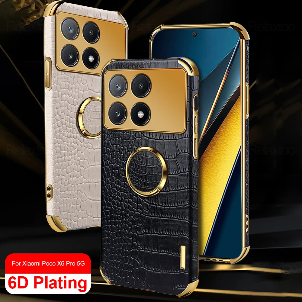 Роскошный чехол Poko Little X 6 Pro X6Pro для телефона с магнитным кольцом, кожаный чехол для Xiaomi Poco X6 Pro, противоударный чехол