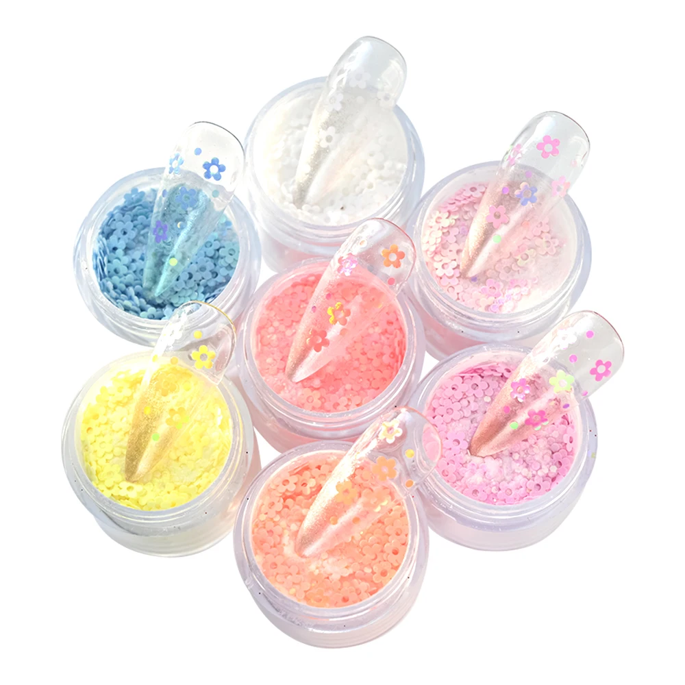 Poudre acrylique à paillettes pour les ongles, 7 couleurs, fleur de prunier, macaron, démontrent 3D, extension d'ongles, trempage, poussière carimplantée