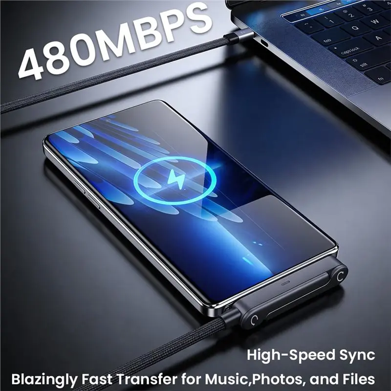 AT82-For Fast Charging And Data Sync 1.5M 240W Type-C Charge Cable With Stand For Type-C Devices