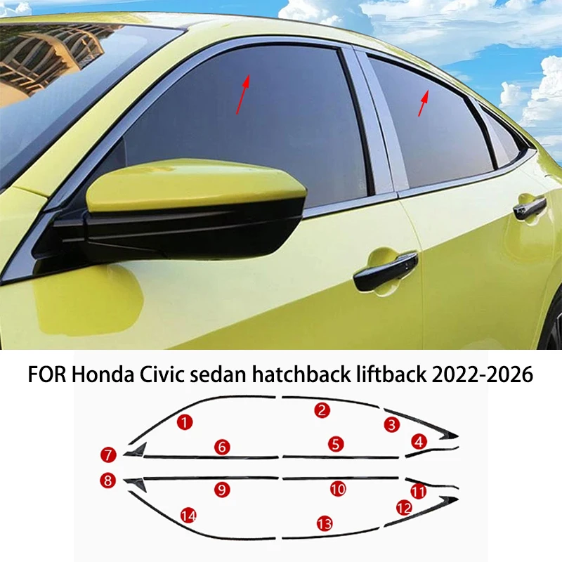 

Подходит для Honda Civic седан хэтчбек с подъемной спинкой 2022-2026, хромированная нержавеющая сталь, литая полоса внешнего окна, накладка на порог, боковая крышка