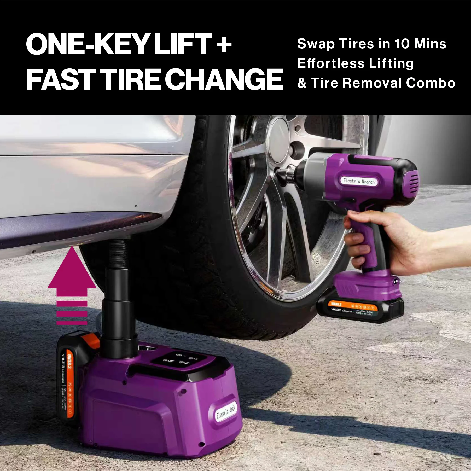 12V Wireless Remote Control Lithium Battery Electric Hydraulic Jack 5T 45cm and Wrench Kit with LED Light for Car Lifting