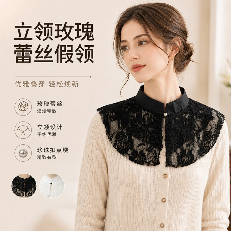 Elegant Lace Floral False Collar shawl Women Stand Collar Detachable Shirt Collar Sweater Dress Neck Decoration Accessories view 2
