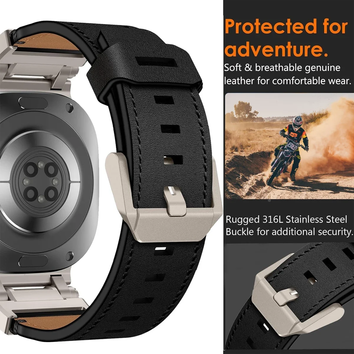 Samsung Galaxy Watch Ultra 47mm用 高級レザーバンド クイックフィット メンズ ビジネスベルト Samsung GALAXY ULTRA 47MM ブレスレット対応