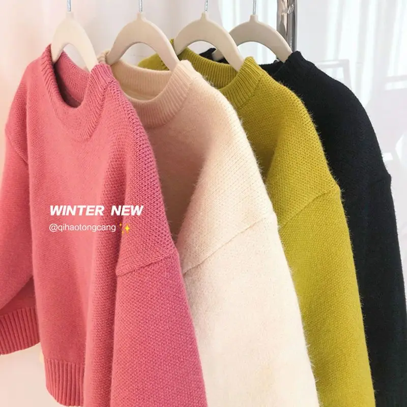 Children's Clothing Velvet Thickening Sweater Mink Hair Sweater New Winter Clothes Practical Thermal Sweater round Neck Top