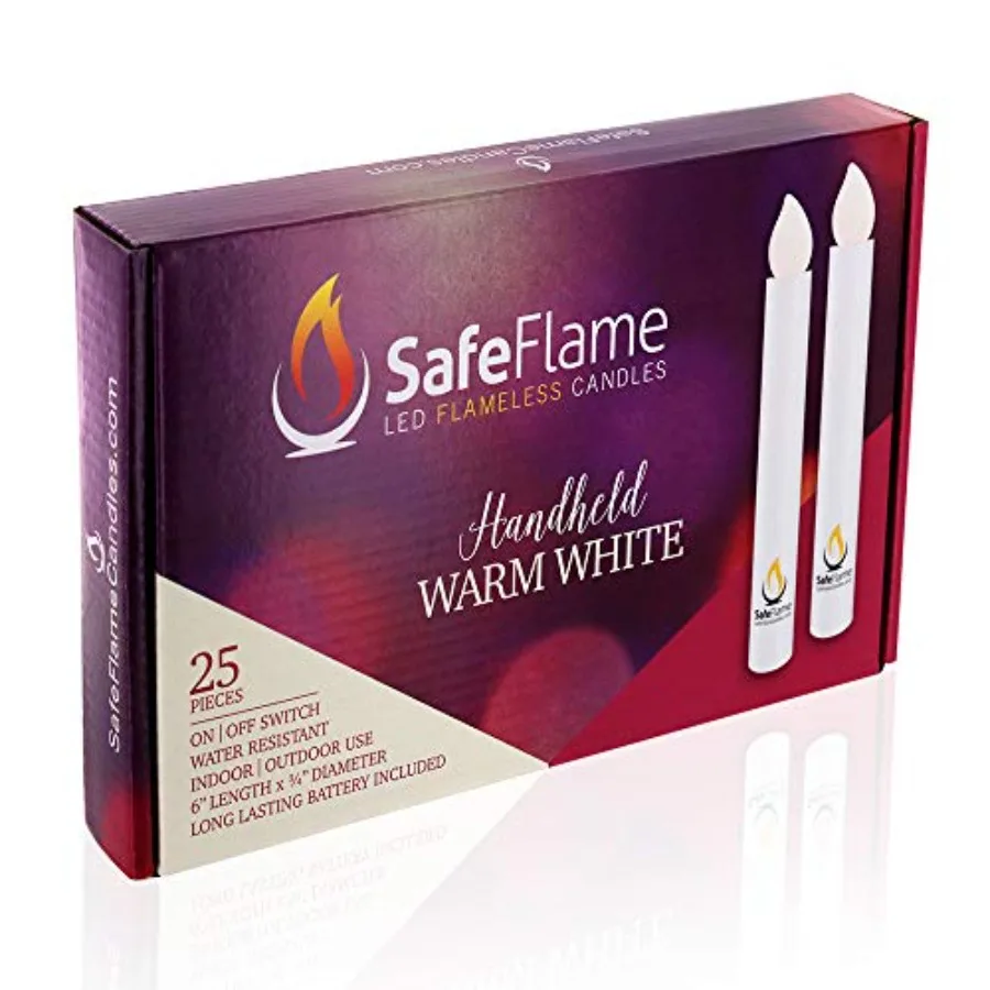 

Светодиодные свечи SafeFlame для ручного использования - батарейки в комплекте - простое включение/выключение - безопасный пламя для создания атмосферы при свечах - упаковка 25 штук