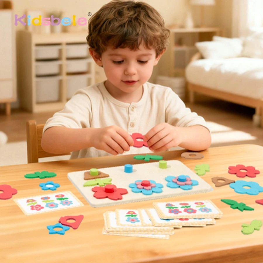 Holzblumen-Sortierbrettspiel für Kleinkinder, geometrische Form, Farbe, Stapelsteine, Montessori-Puzzle, Spielzeug, Geburtstag, Weihnachten, Geschenk