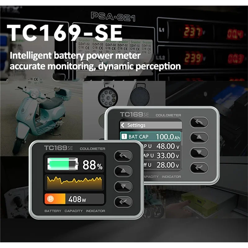 

【2025 NEWLY】High-Precision Color Screen Coulomb Meter TC169SE Battery Voltage And Current Meter Lithium Battery Capacity Tester