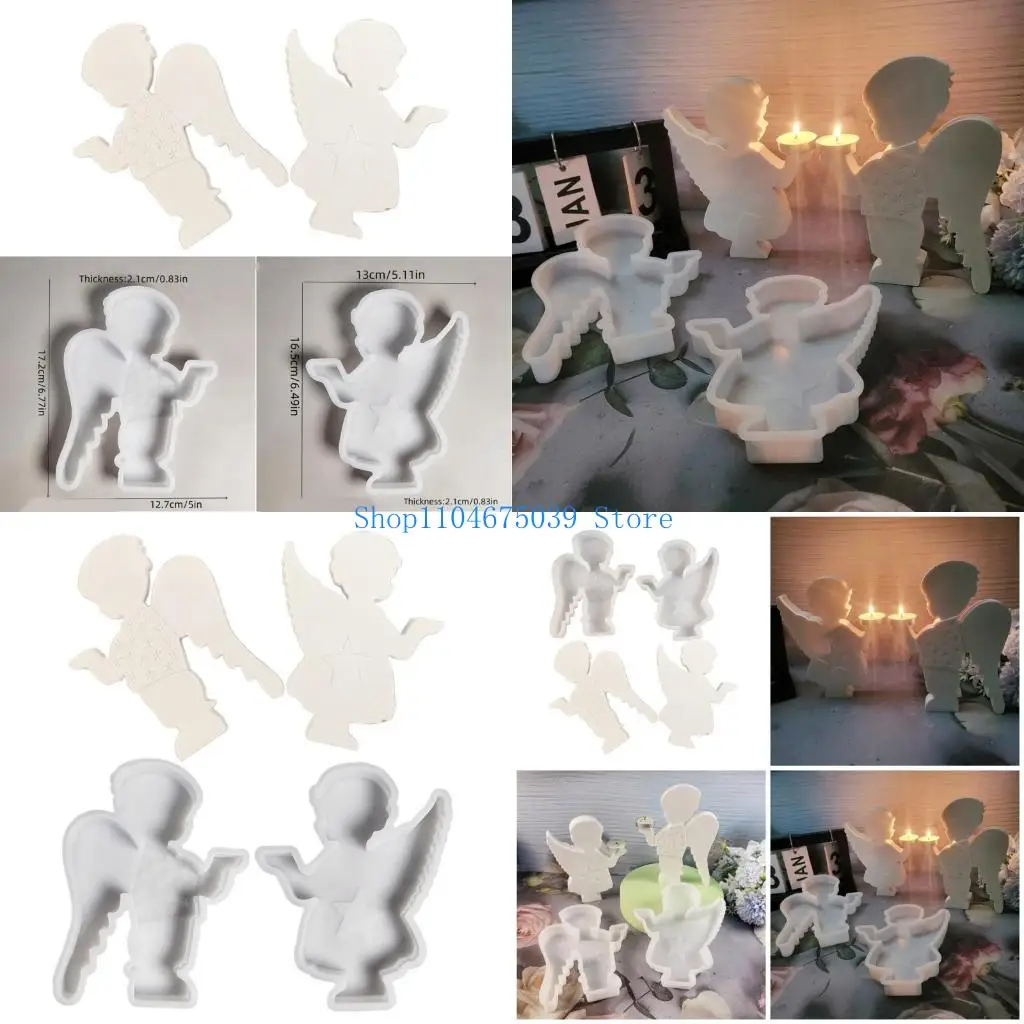 

5asd 1Pair Candlestick Silicone Mold Angel Shaped Candelabrum Molds Gypsum Holder Mould Home Decorations Moulds