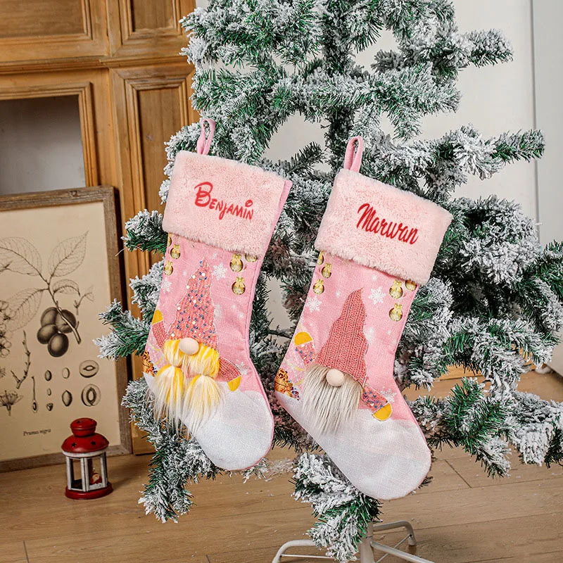 Name Customized Christmas New Decorative Articles Christmas Tree Pendant Holiday Gift Bag Embroidery with Lights Christmas Socks