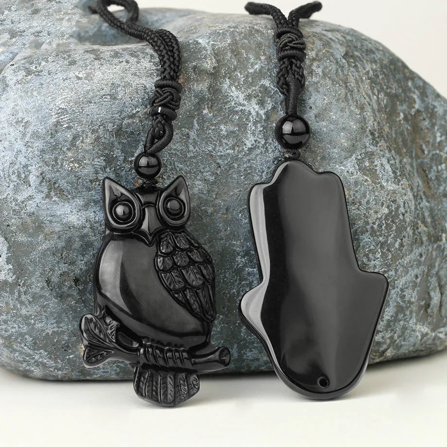 Natural Obsidian Necklace Pendant Simulation Carving Animal Buddhist Belief Series Anti Evil Exorcism Blessing Talisman Charms
