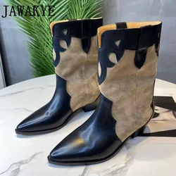 Stivali con tacco basso a punta da donna stivaletti classici in pelle scamosciata con giunture in pelle scamosciata marrone inverno Fasjhion stivali da cavaliere da Cowboy mujer