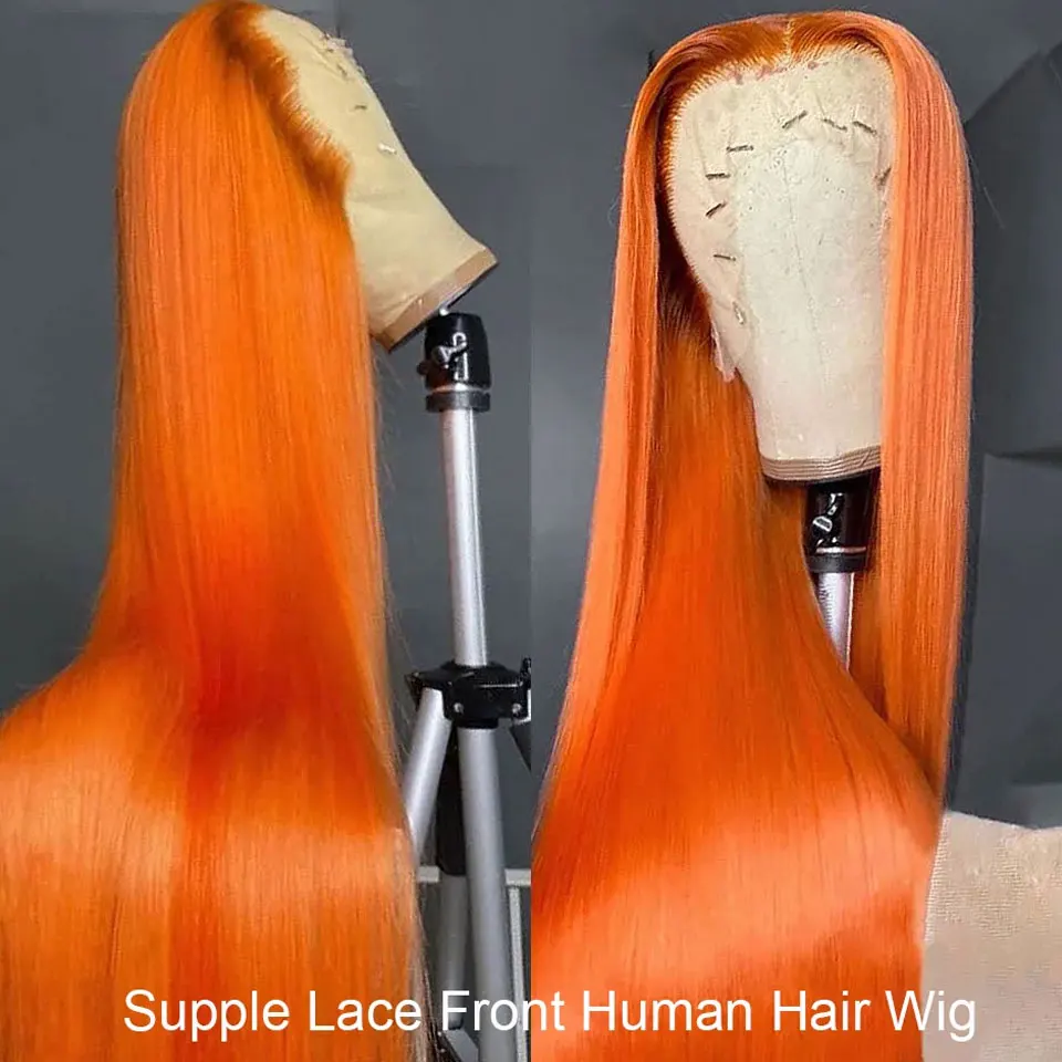 Orange Straight HD Lace Front Human Hair Wigs Glueless Pre Plucked Ginger Red Brown Colored 13X4 HD Lace Frontal Wigs Human Hair