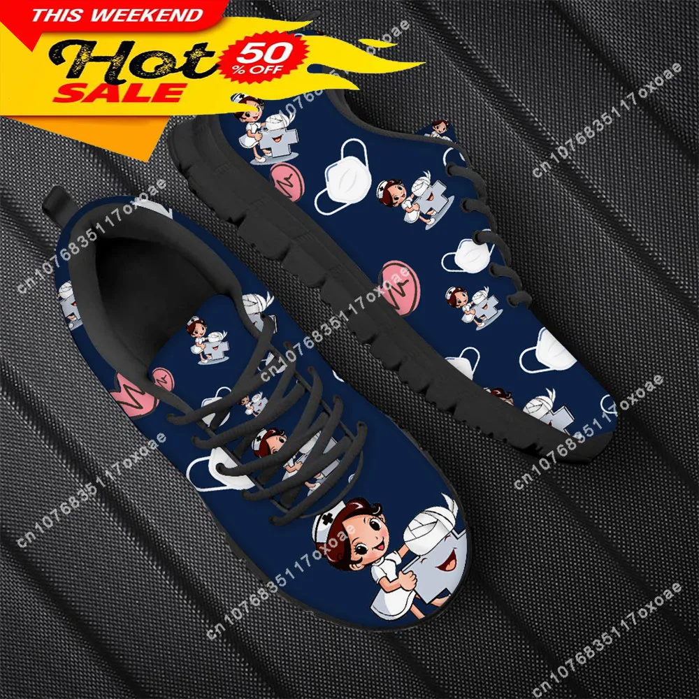 Cartoon Nurse Shoes for Womens Medical Surgical Brand Design Breathable Sneakers Lace Up Flats Shoes Zapatos Mujer