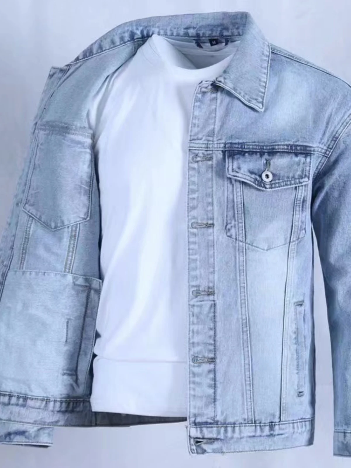 

High-End Light Blue Men's Denim Jaet Korean Sle Trendy Loose Simple Versatile Workwear Jaet Spring Autumn Top
