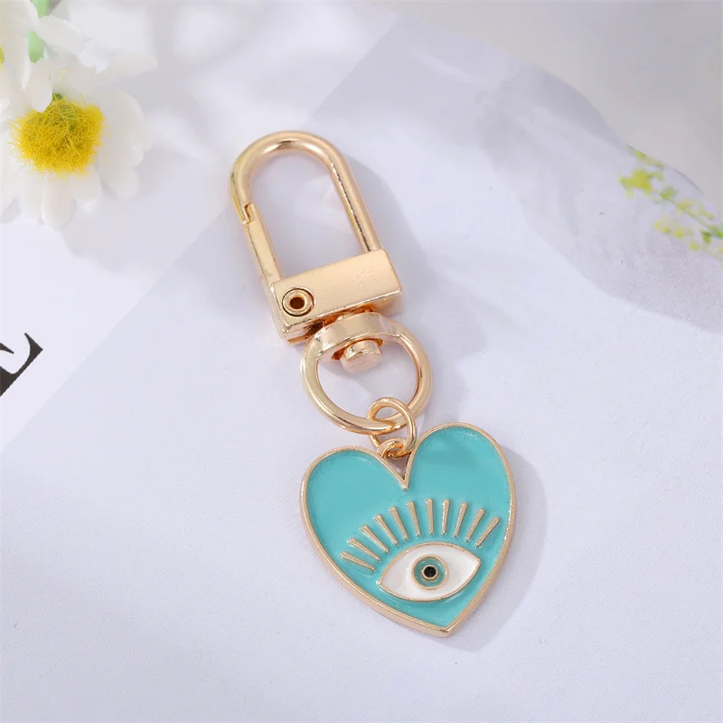1Pcs Rainbow Heart Evil Eye Keychain Key Ring For Friend Lovers Couple Love Blue Eye Bag Car Airpods Box Key Accessories Jewelry image 3