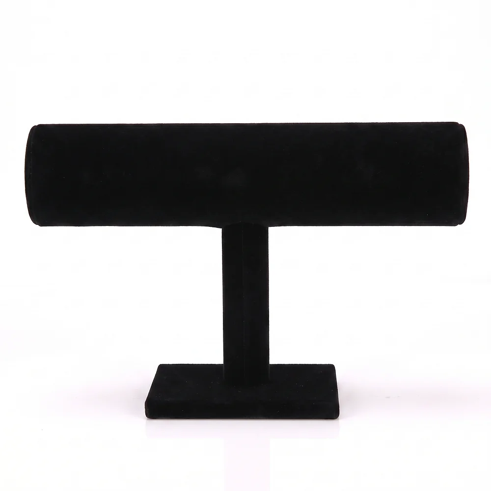 Velvet T-Bar Bracelet Display Stand, Black/Gray Jewelry Holder for Bangles Watches, Retail Showcase & Home Vanity Organizer