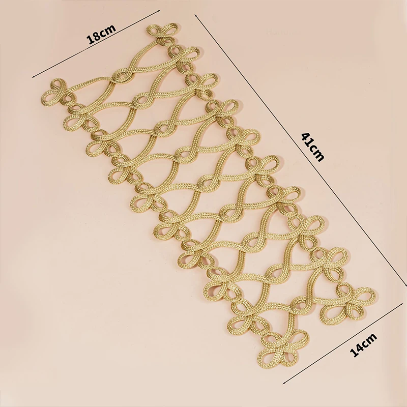 1Pc Large Size Handmade Gold Cord Patch Baroque Applique For Clothing Collar Sew On Decor DIY Costume Dress Button Thread Trim