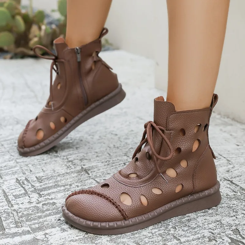 

Полые женские короткие крутые ботинки. Дизайнерские летние сандалии на шнуровке. Модная повседневная обувь. Новые ботильоны 2025 года. Уютные сандалии De Mujer.