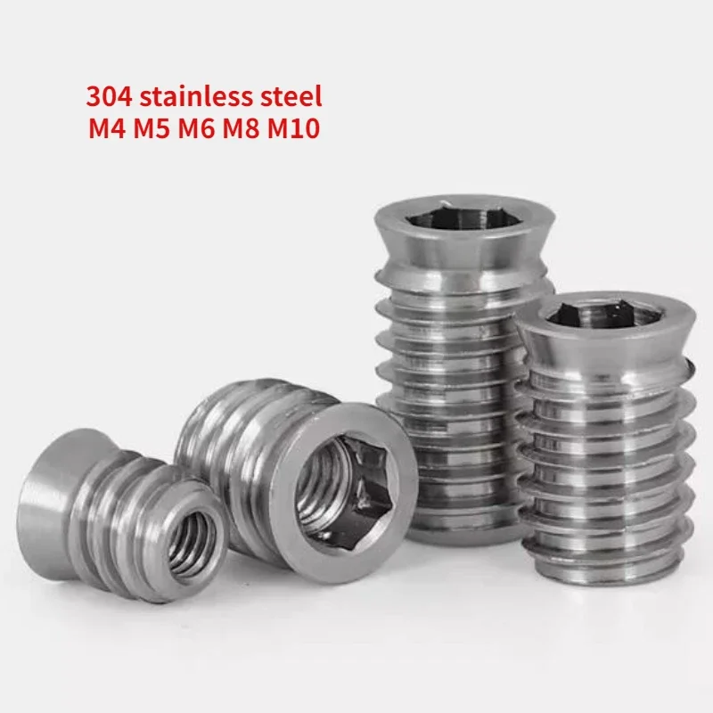 Escareado Dentes Porcas Incorporado com Porca Intermediária Madeira Maciça Interior e Exterior m4 m5 m6 m8 M10 304 Aço Inoxidável