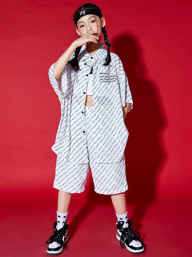 الأولاد الهيب هوب زي قطري شريط قميص فضفاض قصير للفتيات الشارع الرقص الاطفال ملابس الجاز الأطفال مجموعات ملابس الشارع الشهير