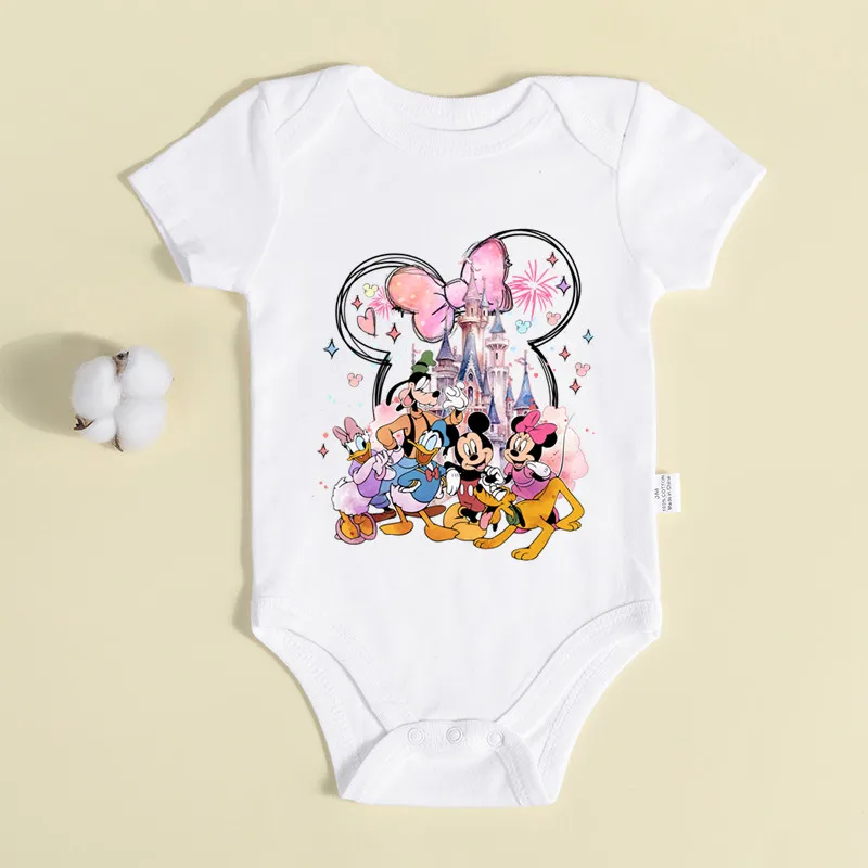 Summer Disney Micky Mouse Ear Dreamy Watercolor Castle Print Baby Girl Clothes Cotton Bodysuits & One-pieces