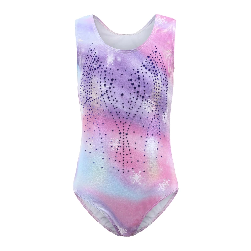 Children Girls Gradient Gymnastics Leotard Sleeveless Training Dancewear Dance Unitard for Kids Athletic Shiny Costume