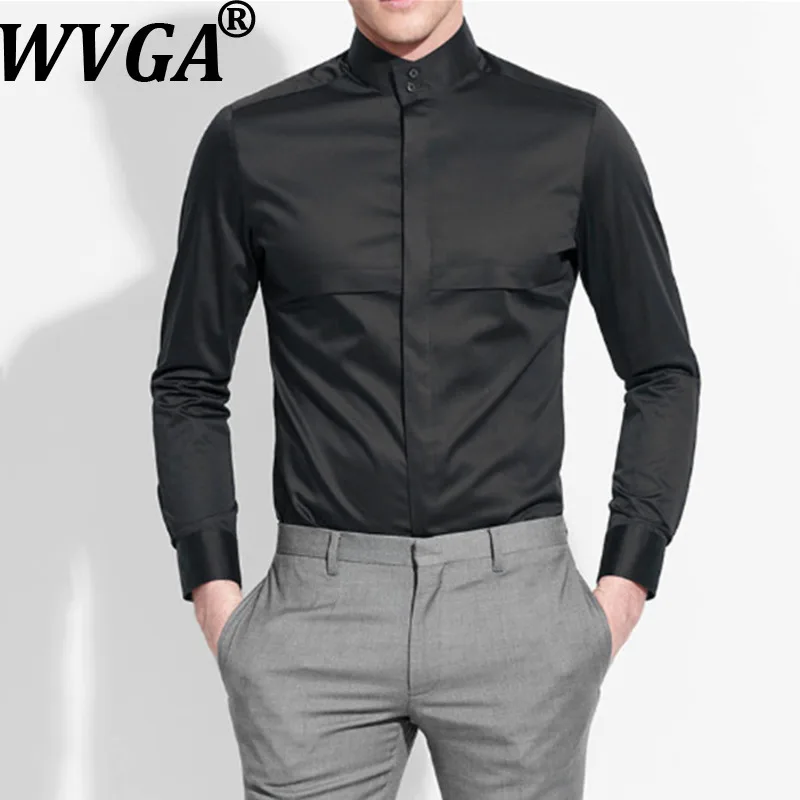 

WVGA весенне-осенние новые мужские рубашки с длинными рукавами и воротником-стойкой, модные нишевые шикарные повседневные топы без морщин, уличная одежда Ins W14982