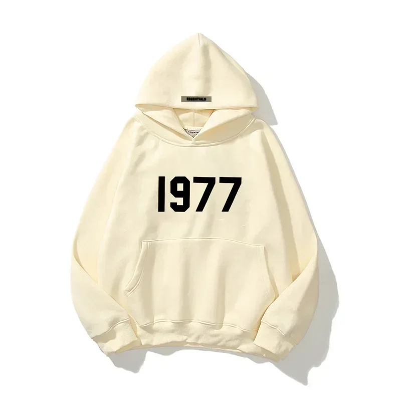 Men's and Women's Hoodies Fashion Printed 1977 Hat with Leather Label Casual Loose Hoodie Sports Hoodie Street Sweatshirt