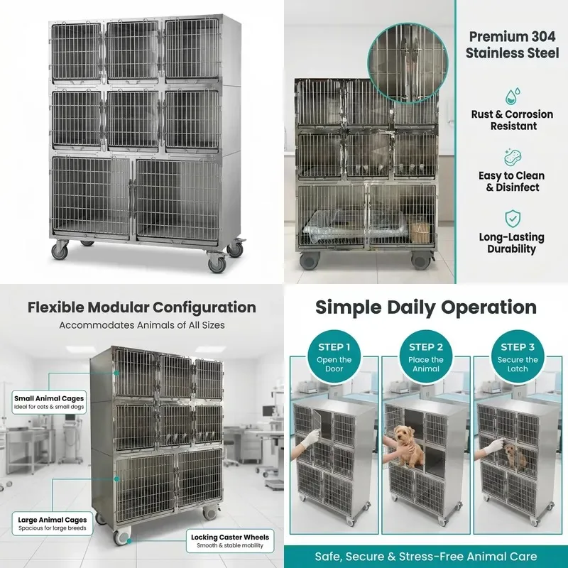 Heavy Duty Wire Cage with Removable Tray and Double Doors for Large Dogs and Cats Indoor Outdoor Use